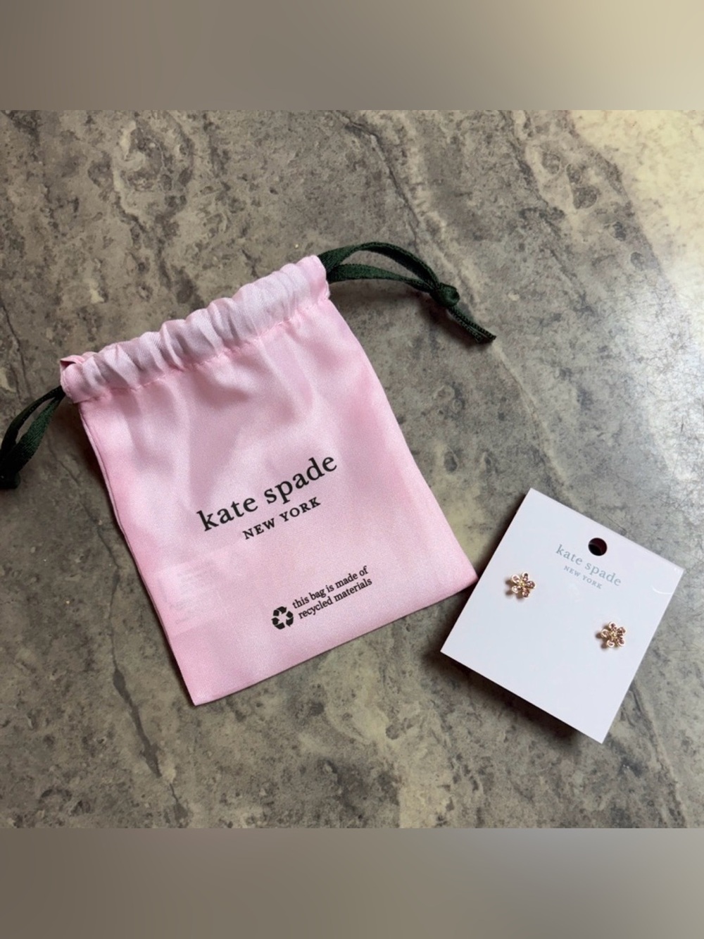 kate spade Kids Rose Gold Flower Stud Earrings with Pink Drawstring Pouch